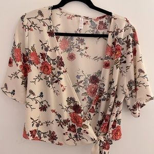 Cropped tie front blouse